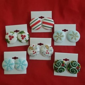 Hand Crafted Holiday Button Earrings Lot of 6
